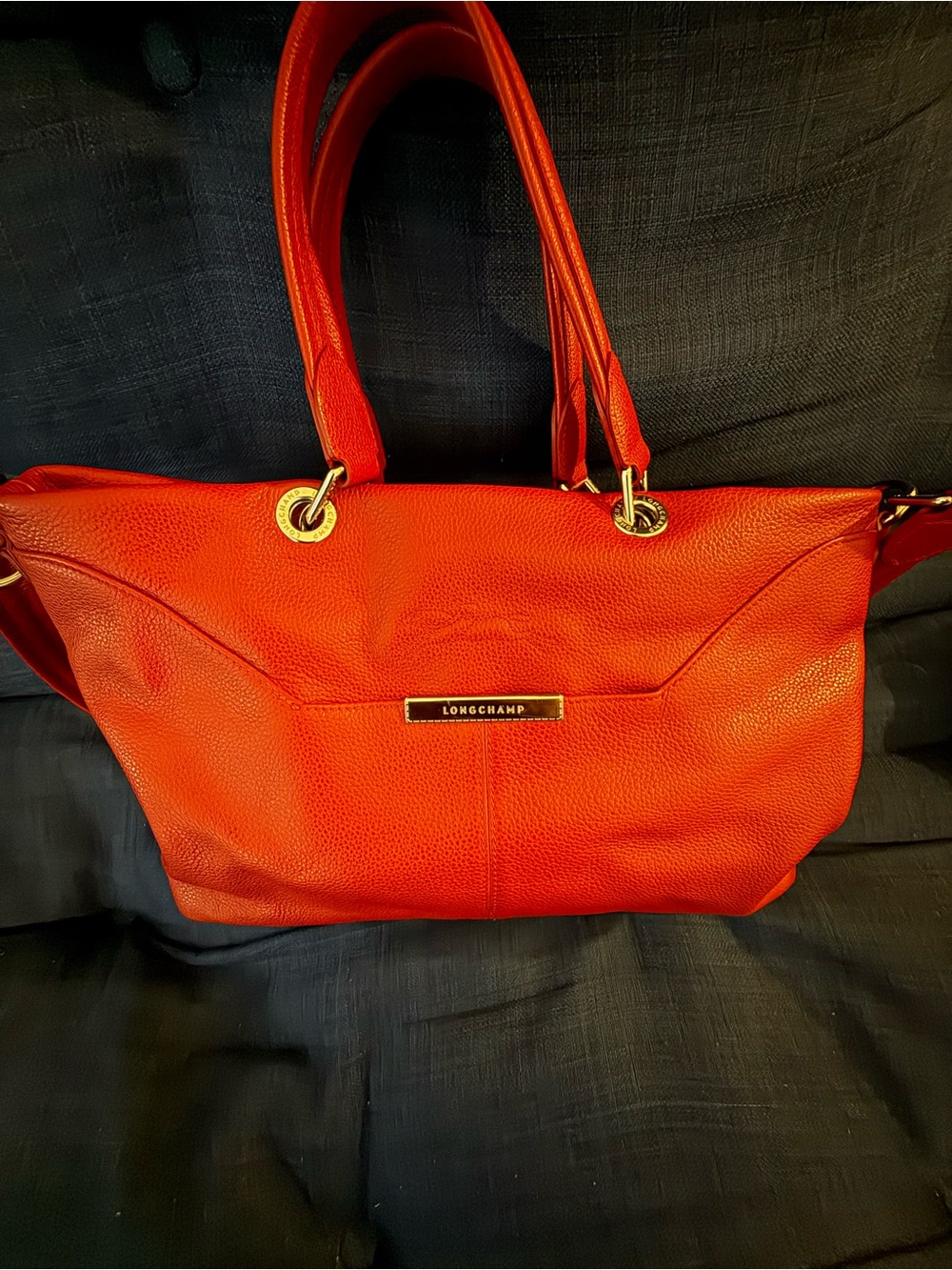 Longchamp Le Foulonne Red Leather Tote with Dual Handles and Shoulder Strap - Picture 9 of 16
